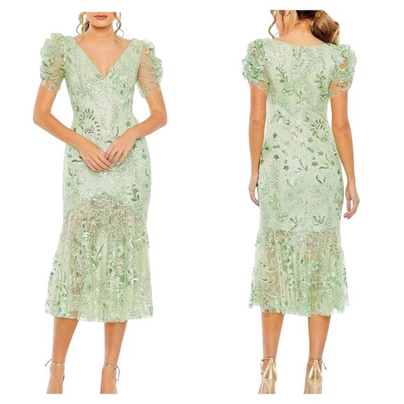 Mac Duggal 68266 Mint Beaded Lace Embroidered Midi Dress Size 4 NWT - Picture 1 of 6